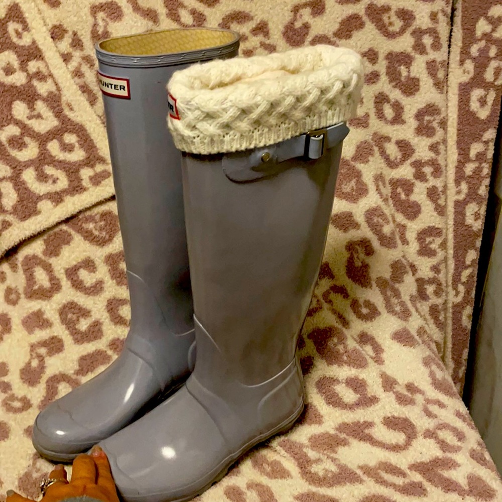 Gray tall hunter rain boots